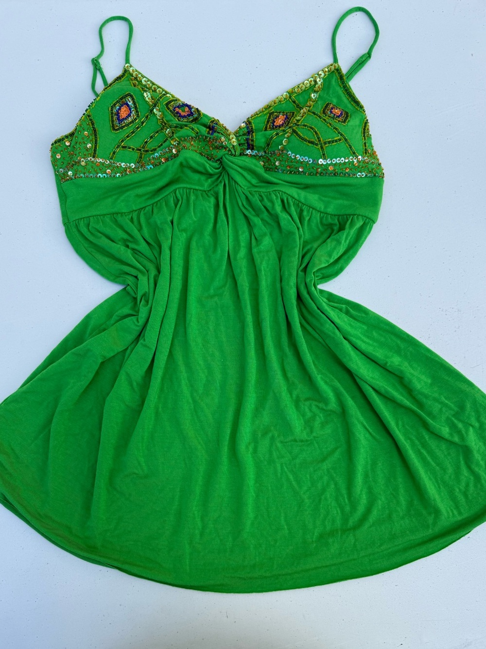 Vintage Boston Proper green babydoll top- Y2k embellished cami size M